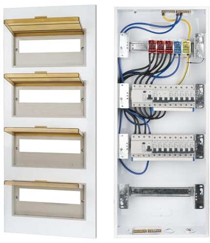 CHENGPI Boitier Electrique 4 Rangées avec Disjoncteur FI 4P type A 40A 30mA FI RCCB et Fusibles B16, Protection Contre Les Surtensions 4P et Barre Omnibus, Montage Encastré