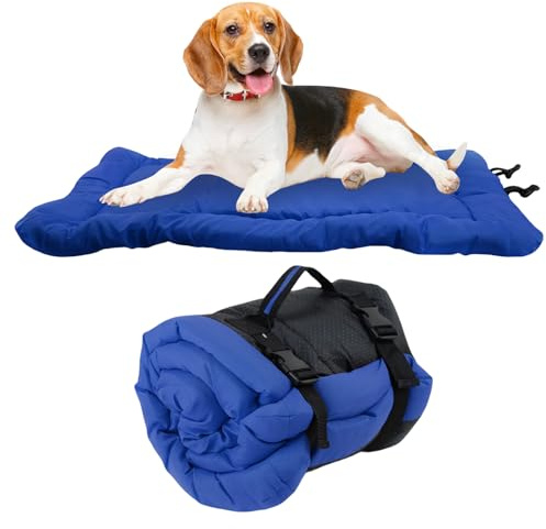WANDGU Materasso portatile per cani: 90 x 60 cm, letto per cani, impermeabile e pieghevole, comfort e morbidezza, letto da viaggio per cani per viaggi all'aperto, divano, pavimento, auto, erba (blu)