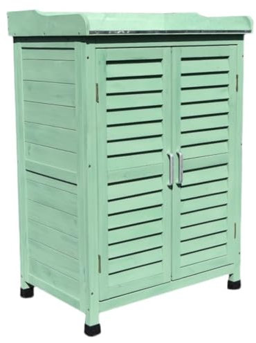 Easnuroz Small Garden Shed Wooden Garden Shed Outdoor Storage Small Sheds With Upper Compartment, 2 Detachable 2 Door Unit Solid Fir Wood Garage Tool Organisation Cabinet(Green)