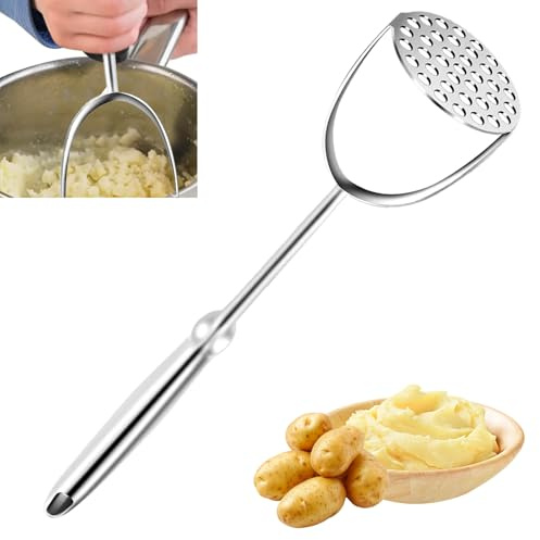 Ett stycke rostfritt stål potatismosare, slitstark matmosare redskap med halkfritt långt handtag, mångsidigt köksverktyg för potatismos, bönor, avokado, frukt, grönsaker, diskmaskinssäker
