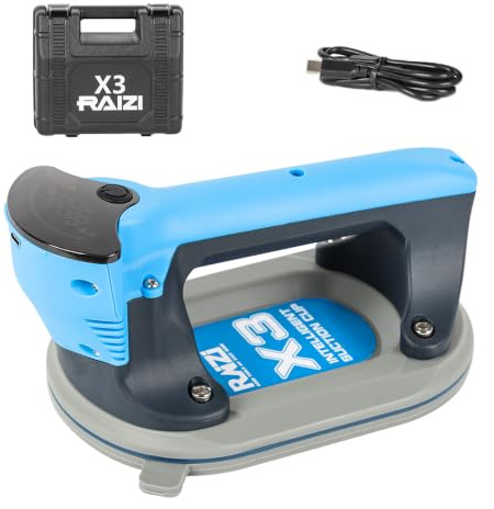 Raizi X3™ Electric Vacuum Suction Cup 90KG Suction Power 2000mAh Battery | with Automatic Turn On/Off Pump Function Colorful Digital Display for Granite Glass Tile Porcelain Smooth Matte