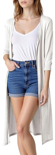 Cardigan long pour femme - Élégant - Ouvert à l'avant - Manches longues - Veste de transition fine - Couleur unie - Cardigan long en tricot - Manteau en tricot fin