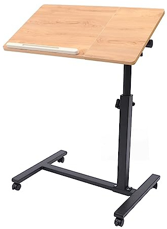 LISHEUK Überbetttisch mit Verstellbarer, kippbarer Platte, tragbarer, klappbarer Computertisch, höhenverstellbarer Beistelltisch mit Rädern, rollbarer Laptoptisch mit Stahlrahmen