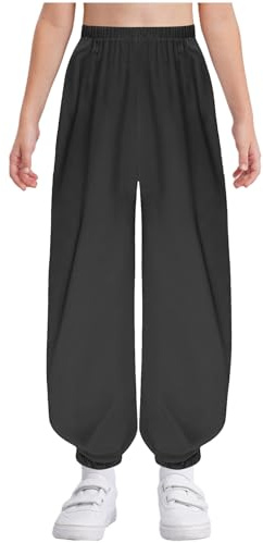Agoky Unisex Kinder Satin Haremshose Elastischer Bund Pumphose Lange Weite Hose mit Beinabschluss Sporthose Baggy Pants Bauchtanz Outfits