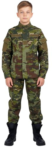 QIYUANT Taktiska kläder för barn kamouflagejacka och byxor set Airsoft militär kamouflage vår sommar höst vandring jakt camping strid för pojkar flickor