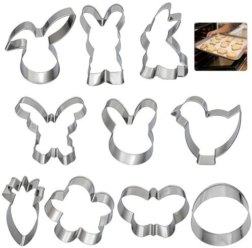 Easter Cookie Cutters Set 11pcs, Stainless Steel Biscuit Cutters for Baking | Shape Cutter, For Baking Biscuits and Mini Molds, Featuring Designs of Carrots, Rabbits, Flowers, Chicks, Etc