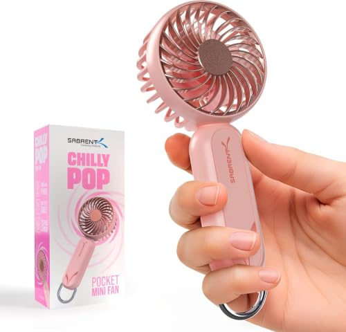 SABRENT ChillyPop Mini Ventilador Personal Recargable, USB-C, Portatil | Refrigeración Silenciosa y Ligera, Tamaño de Bolsillo, Ventilador de Viaje y para Maquillaje, Rosa (HF-M2WH-RSE)