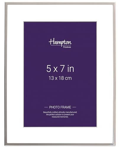 Hampton Frames | MAYFAIR Silver Plate Photo Frame 5x7 (13x18cm) | Bevel Cut Mount, Glass Aperture, Grey Velvet Back | Freestanding or Wall Display, Elegant Home Décor