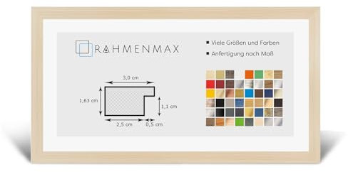 RahmenMax Morena Holz Werkstoff Bilderrahmen 30 x 60 cm modernes sehr eckiges Profil 60 x 30 cm Grosse Farbauswahl jetzt: Ahorn Dekor mit Kunstglas Antireflex 1 mm