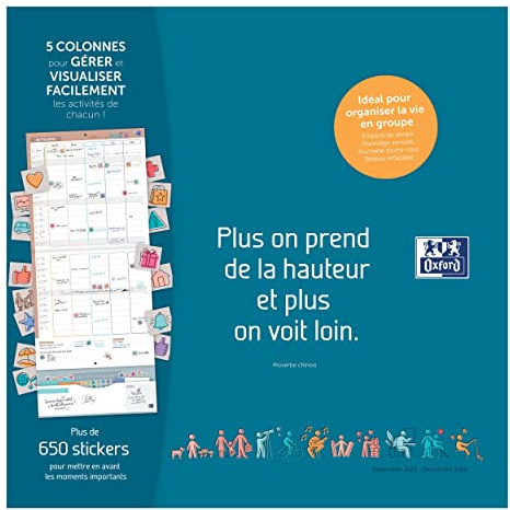 Calendrier Oxford Famille Scolaire 16 Mois 30x30cm 1 Mois sur 2 Pages Année 2025-2026 Bleu