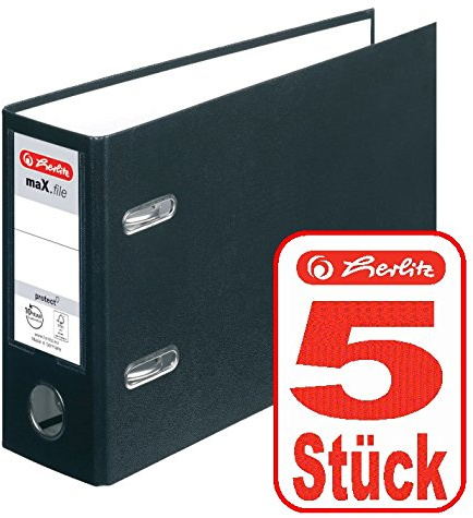 Herlitz Ordner Kunststoff A5 quer 75mm (5 Stück | A5 quer, schwarz)