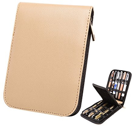 Topoomart Étui en Cuir synthétique pour Stylo Plume et Stylo Roller, Beige, Beige for 12 Pens, Moderne