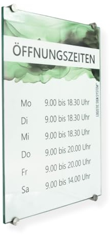 Logistic Sign System I Türschild Glas,Vitrum K4, Klemmhalter (DIN A3 Sicherheitsglas)