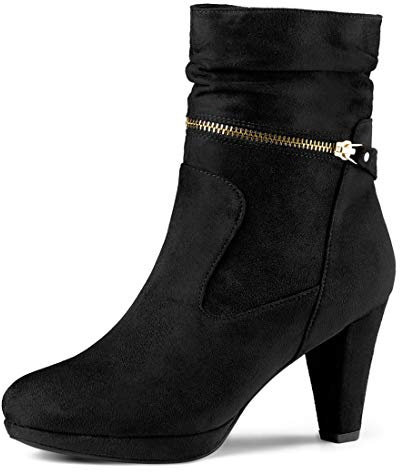 Allegra K Women's Ankle Zip Platform High Heel Black Mid Calf Boots 9.5 M US