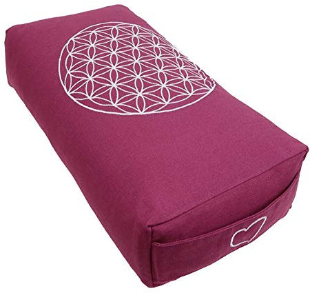 Hochwertiges Meditationskissen Shiva Blume des Lebens mit gefülltem Innenkissen Bio-Dinkelspelzen Größe 40 x 20 x 10 cm universal einsetzbar Bezug separat waschbar (Pflaume)