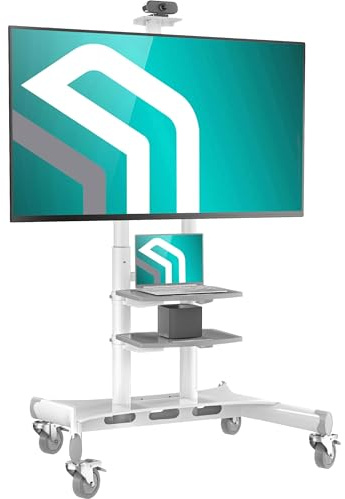 ONKRON TV Ständer rollbar für 50-86 Zoll TV bis zu 90,9 kg, TV Standfuss höhenverstellbar 200x200-800x500 VESA Standfuß Fernseher Rollwagen/mobiler TV Ständer mit Rollen Weiß TS1881-W