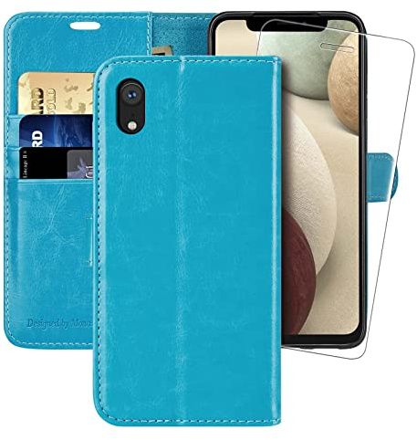 iPhone XR Wallet Case,6.1-inch,MONASAY [Glass Screen Protector Included] Flip Folio Leather Cell Phone Cover with Credit Card Holder for Apple iPhone XR,Light blue