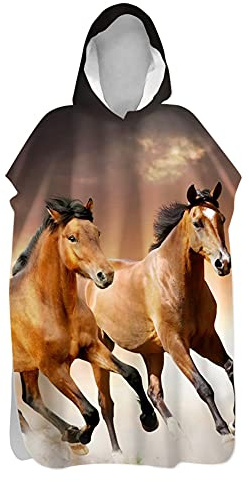 FANSU Serviette de Poncho à Capuche Microfibre Peignoir Serviette De Séchage Rapide for Adultes Plage Plongée Serviettes de Bain à Capuchon Bain de Plage Surf (Cheval Brun,75x145cm)
