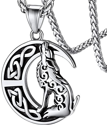 FaithHeart Collana Lupo Traforato con Nodo Celtico Lupo Vichingo Vuoto 3D Collana Uomo Acciaio Collana Vichinga Totem di Lupo Argento Nero Oro Regalo Creativo Compleanno