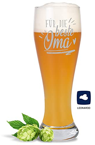 JUNIWORDS Weizenbierglas mit Gravur, Für die beste Oma, Bierglas