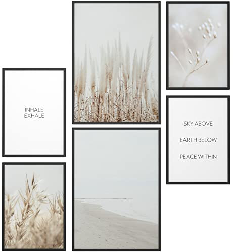 Papierschmiede® Mood Poster Set Pampas White, Deko Bilder Wohnzimmer, 2x DIN A4 und 4x DIN A5, Home Decoration Boho Style Wollgras Strand beige Boho - Wandposter ohne Rahmen