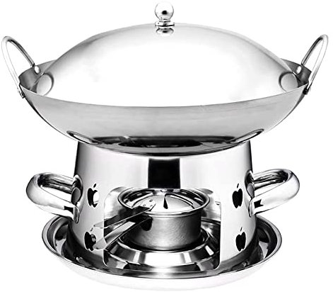 MNSSRN Edelstahl-Selbstbedienungs-Alkohol-Hot-Topf, verdickter Haushalts-Mini-Hot Pot mit Deckel, Warmer Suppentopf für die Gastronomie,10in