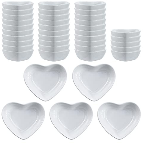 SOCOSY Herzförmige Mehrzweck-Keramik-Saucenteller, Gewürzschalen, Sushi, Dip-Schüssel, Vorspeisen-Teller, Servierschale, Unterteller, Schüssel (40 Stück)