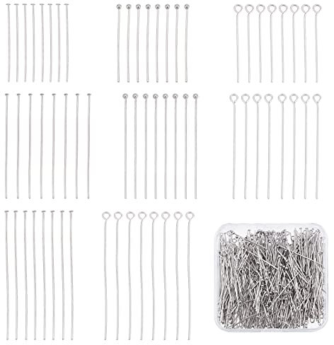 SUNNYCLUE 1 Box 600 Stück 8 Stil 30 mm 40 mm 50 mm Verschiedene Kopfstifte Edelstahl Kugelstifte Ösenstifte Für Die Schmuckherstellung Verschiedene 22 Gauge Offene Ösenstifte Flachkopfstifte Perlenzub