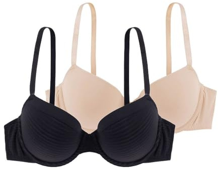 Dorina Louise-d-2pp Reggiseno Coppa, Nero/Beige, 4A (Pacco da 2) Donna