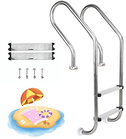 2-Stufen-Schwimmbadleiter 51,2 x 27,6 Edelstahl rutschfeste Poolleitern für eingelassene Pools - einfache Montage