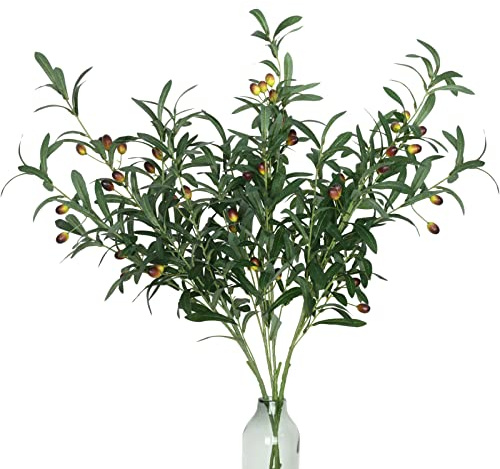 Waipfaru 3 Ramas de Olivo sintético de 39 Pulgadas para jarrones, Ramas de Olivo con Aceitunas realistas, Tallos de vegetación Artificiales Altos para centros de Mesa, arreglos Florales, jarrones