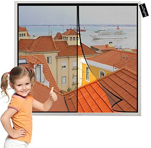 Insektenschutz Rollo FüR Fenster Schwarz 210x205cm Insektenschutz Fenster Fliegengitter Fenster Moskitonetz mit Klettband Kinderleichte Klebemontage Ohne Bohren für Fenster