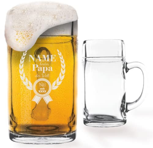 GRAVURMACHER® Chope à bière avec gravure - Verre supérieur - 1 l - Pour le meilleur papa du monde - Cadeau pour la fête des pères - Cadeau d'anniversaire comme homme - Motif 14
