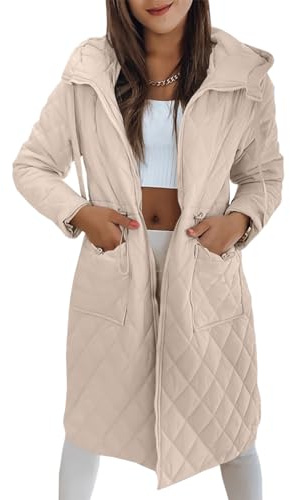 Imily Bela Womens Long Quilted Puffer Jacket Lightweight Zip Up Hooded Drawstring Winter Coats Outerwear with Pockets