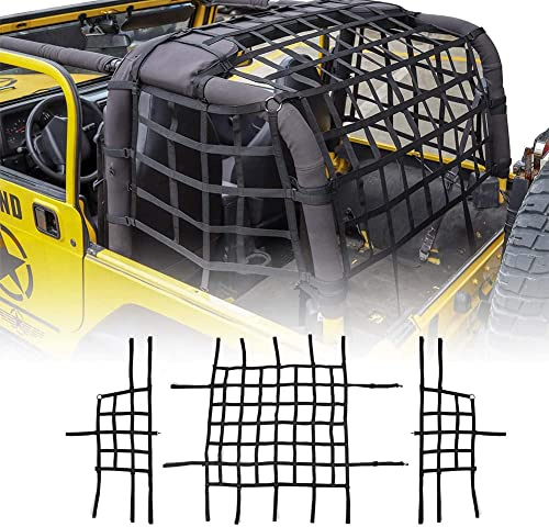 CKPEOR Rete di carico superiore del tetto della maglia, rete protettiva del tronco della rete del carico di ritenuta per Jeep Wrangler TJ 1997-2006, rosso