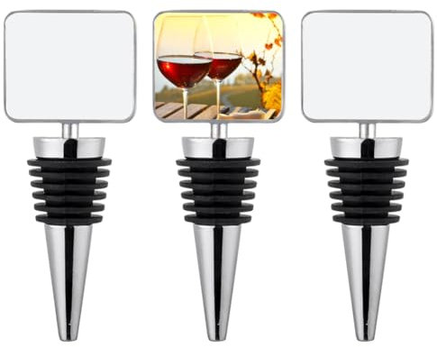 3 Pcs Sublimation Blank Wine Bottle Stoppers Reusable Zinc Alloy Wine Stoppers Blank Heat Transfer Red Wine Stoppers DIY Blank Wine Accessories for Bar Party Wedding(Square)