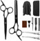 Ensemble de 11 pièces ciseaux coiffure professionnel,ciseaux coiffure, avec des ciseaux de coupe de cheveux et des ciseaux effilés, une cape de coiffeur (noir)