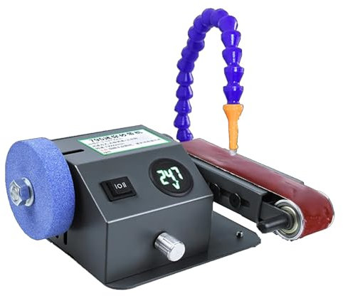 LeTkingok Mini Afilador de Cuchillos Eléctrico, Lijadora de Banda de Doble Propósito en Seco y Húmedo, Lijadora, Pulidora, Velocidad de 0-13000RPM