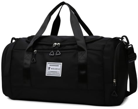 Vllcsla Borsa Sportiva Uomo Donna, 28L, Borsone Palestra Donna con Scomparto Scarpe, Tasca Bagnata, Borsa Palestra Leggero Impermeabile, Borse da Viaggio Fine Settimana, Pieghevoli, Nero