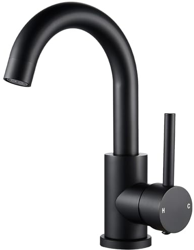 F-DEEN Rubinetto Bagno Lavabo Nero Girevole a 360° Fredda e Calda Rubinetti per Lavandini Bagno con Tubi Flessibili da 50 cm