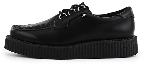 T.U.K Anarchic Creeper Lederschuhe für Männer und Frauen - Farbe Black Leather - Gothic bis Punkrock - Brothel Creepers - Keilschuhe mit Schnürsenkeln - Größe EU38