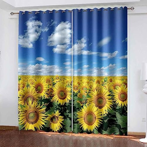 3D Kinderzimmer Verdunkelungsvorhänge Sonnenblume Pflanzen,3D-Gedruckte Vorhänge Wohnzimmer Bürovorhänge Energiesparende Geräuschreduzierende Kindergardinen 140 (B) X 160 (H) cm - Vorhang Fü0