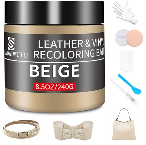 240g Lederpflege Auto,Leder Reparatur Set Beige,Flüssigleder,Lederfarbe,Kunstleder Reparaturset zum Reparieren von Sofas,Vinylmöbeln,Autositz,Lederschuhen,Sattel bei Verblassen und Kratzern