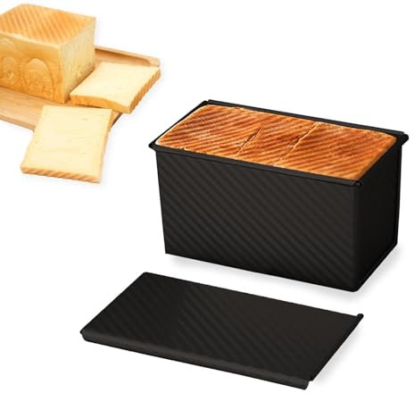 thirei Stampo per Pane in Cassetta, Stampo Toast, 450G Impasto Stampo per Pane con Coperchio, per Pane, Torte e Pasticcini, Nero