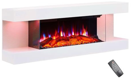 FLAMEKO Atacama 44/112cm Wall Mounted Fireplace All-in-One with Downlights and Remote Control 1.8kW Heater in White