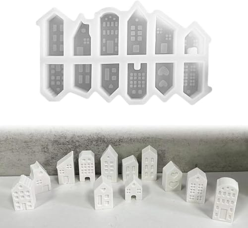 Silikonformen Gießformen Häuser, 12 Stück Mini Silikonform Haus Gießformen Silikon Haus Kerzenformen, DIY Haus Silikon Giessform Für Kerzen Seife Handwerk (12 Stück Mini)