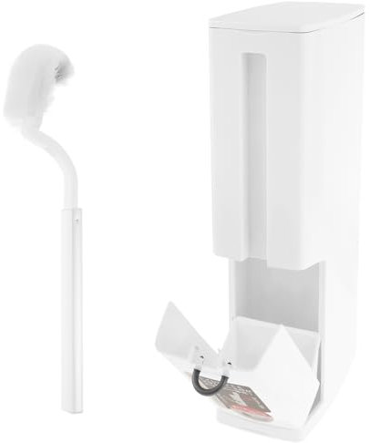 Toilet Brush and Waste Bin Set Integrated Toilet Bin Brush Set Narrow Plastic Trash Can Toilet Brush With Flip Lid Draining Design Toilet Brush Waste Bin With Garbage Bag Export for Bathroom