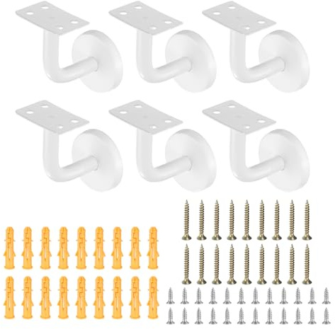 QUARKZMAN 6 Piezas Soportes de Barandilla de Acero Inoxidable, Soporte de Barandilla Plana de 2.4 para Barandilla Cuadrada con Tornillo de Montaje para Pasamanos de Escalera, Blanco