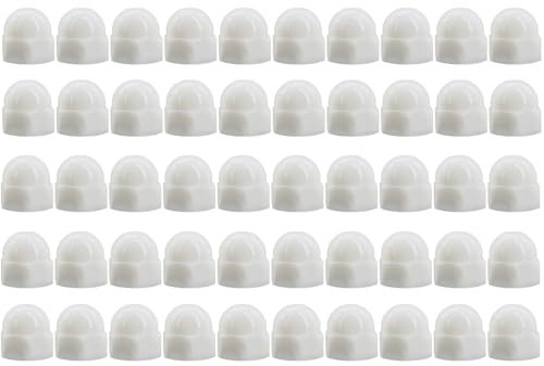 ZGCNDS Nylon-Hutmuttern, metrisch, schwarz, Innengewinde, Hutmuttern-Sortiment, Innengewinde, Kuppel-Sechskantmutternkappen, Abdeckungen für Schrauben, Bolzen (50 Stück) White M5