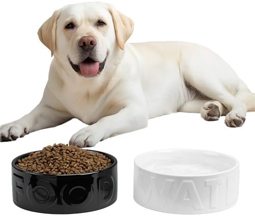 Navaris Set 2 Ciotole Gatti e Cani - Ciotola Gatto e Ciotola Cane in Ceramica - Ciotole per Cibo e Acqua 700 ml - Adatto a Microonde e Lavastoviglie - Design Moderno Bianco e Nero